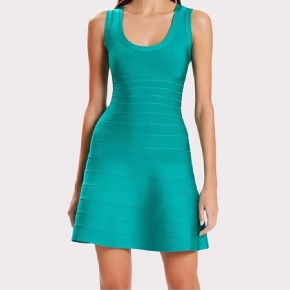 Herve Leger Teal Fit & Flair Bodycon Dress